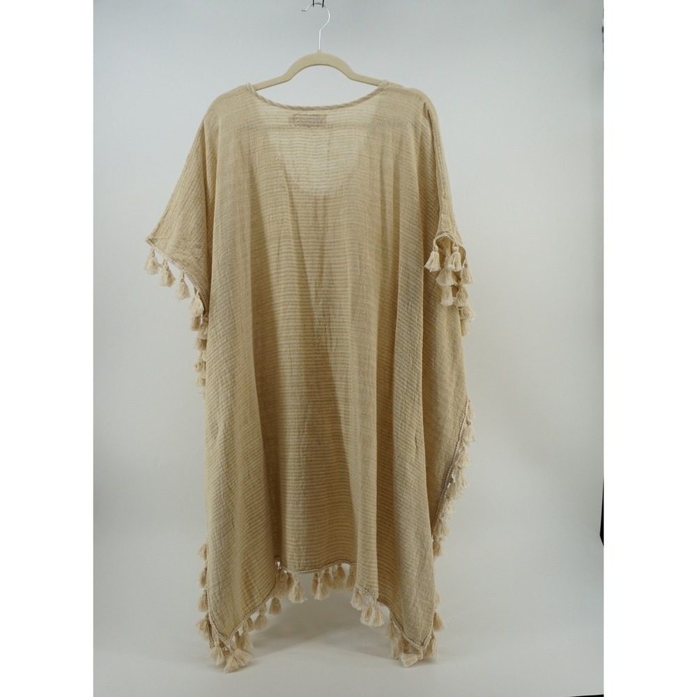 Vintage by Naudic Poncho Cotton Beach Cover up Tassel Trim Coastal Cowgirl Large - Picture 5 of 7